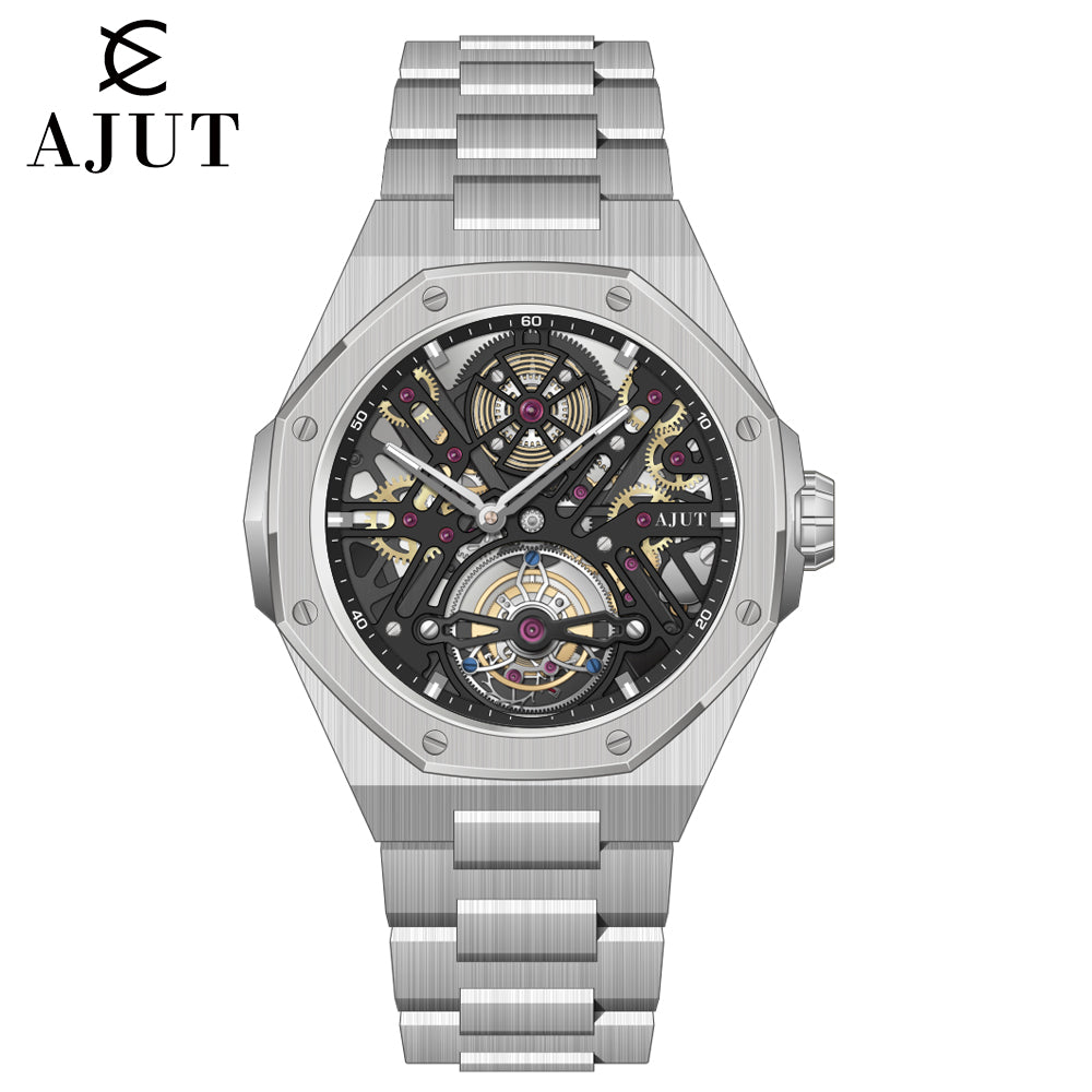 AJUT watch men automatic tourbillon mechanical movement watches man sapphire glass skeleton dial wristwatches 0550