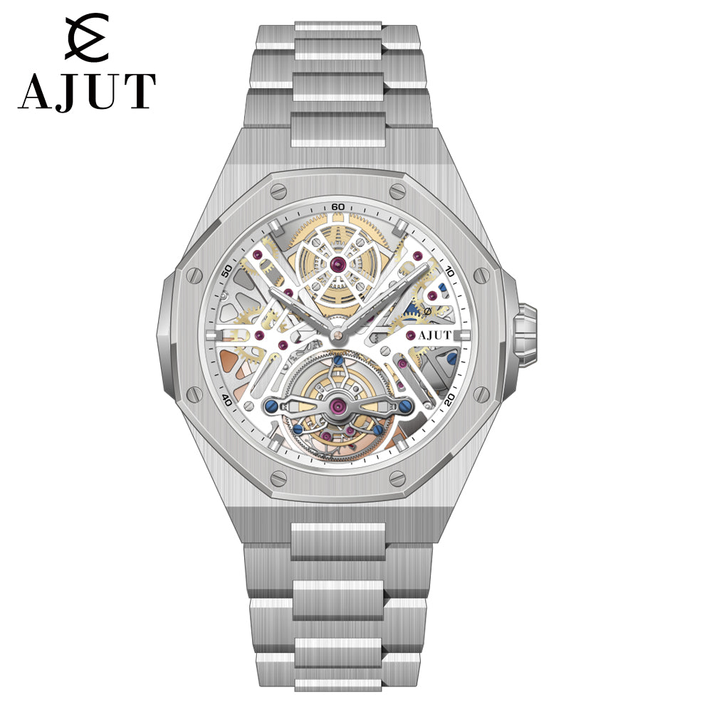 AJUT watch men automatic tourbillon mechanical movement watches man sapphire glass skeleton dial wristwatches 0550