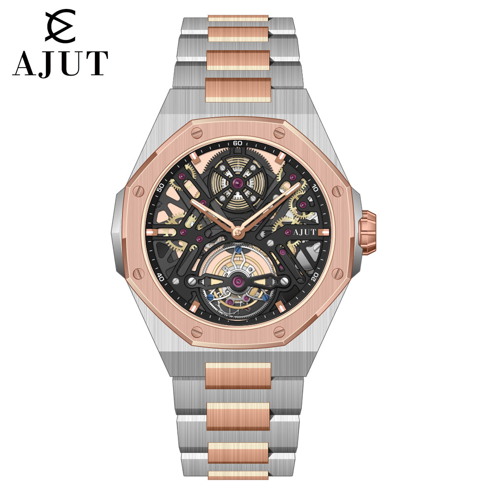 AJUT watch men automatic tourbillon mechanical movement watches man sapphire glass skeleton dial wristwatches 0550