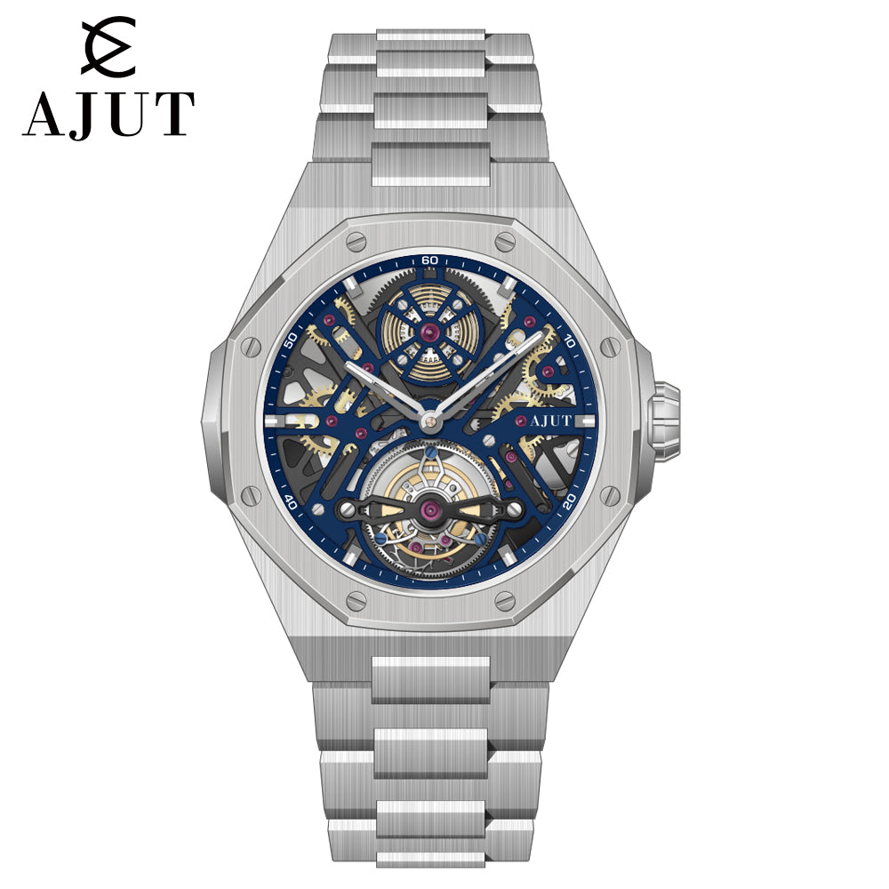 AJUT watch men automatic tourbillon mechanical movement watches man sapphire glass skeleton dial wristwatches 0550