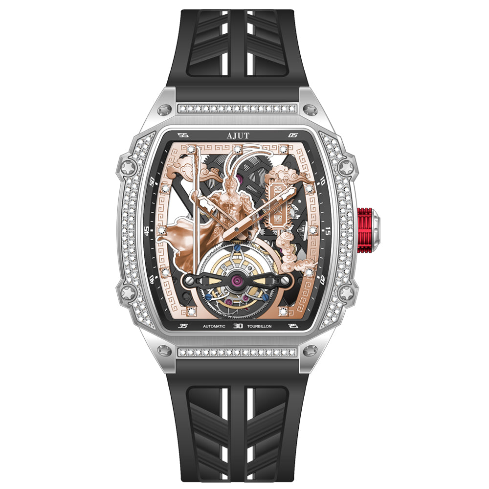 AJUT Tourbillon Movement Man Watch Automatic Tourbillon Skeleton Mechanical Sapphire With Diamonds Watches for men 316L Stainless Steel Case 0566