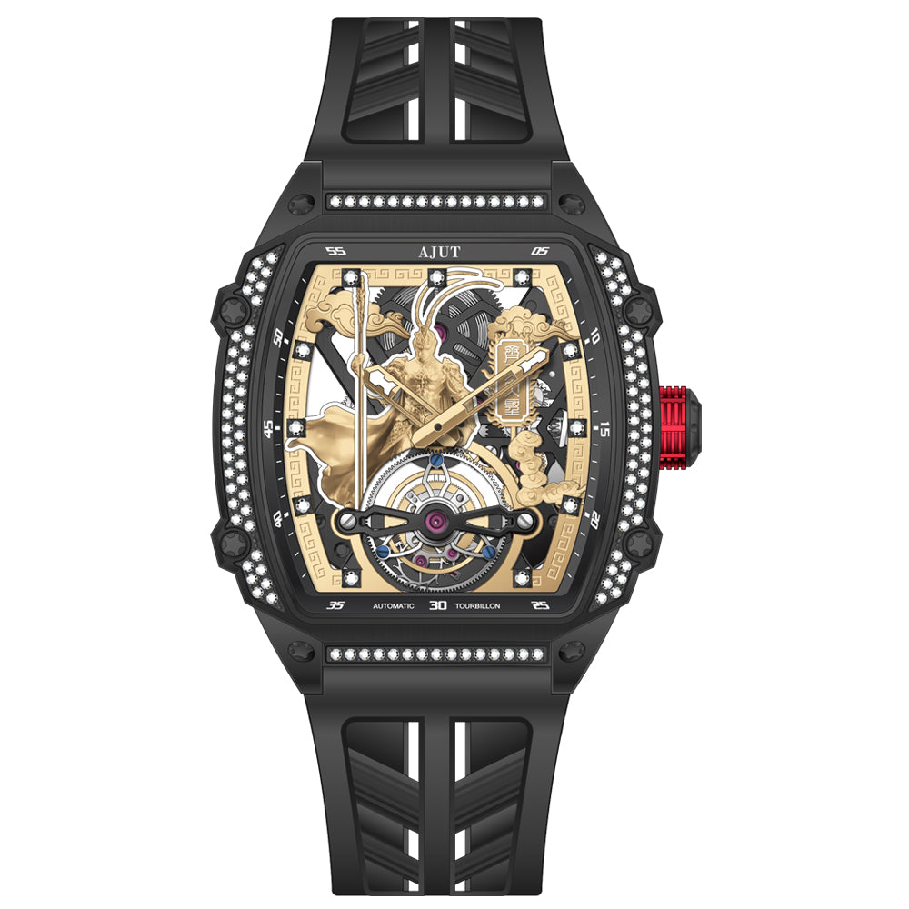 AJUT Tourbillon Movement Man Watch Automatic Tourbillon Skeleton Mechanical Sapphire With Diamonds Watches for men 316L Stainless Steel Case 0566