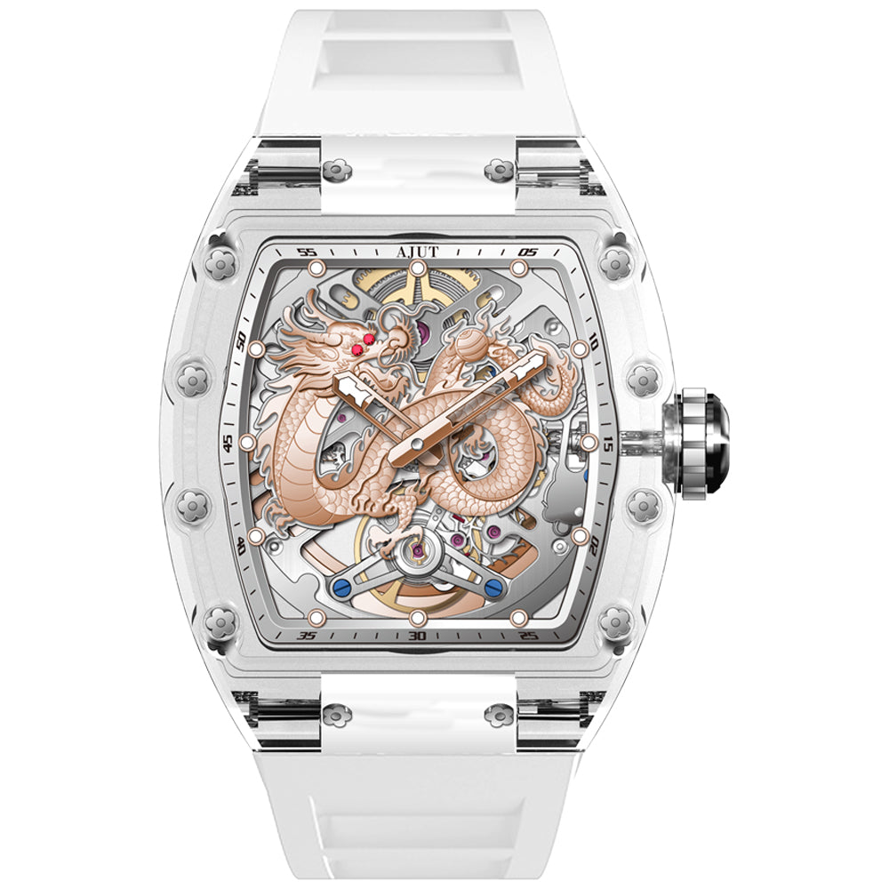 AJUT K9 Transparent Glass Man Watch Automatic Winding Mechanical Sapphire Hollow Watch For Men 0570
