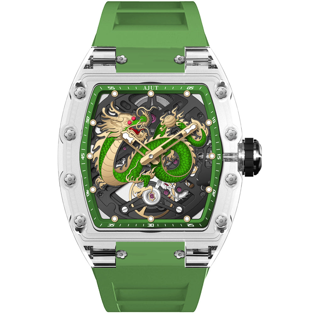 AJUT K9 Transparent Glass Man Watch Automatic Winding Mechanical Sapphire Hollow Watch For Men 0570