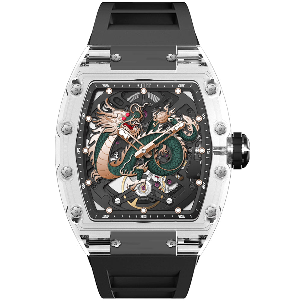 AJUT K9 Transparent Glass Man Watch Automatic Winding Mechanical Sapphire Hollow Watch For Men 0570