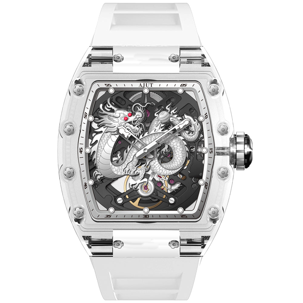 AJUT K9 Transparent Glass Man Watch Automatic Winding Mechanical Sapphire Hollow Watch For Men 0570