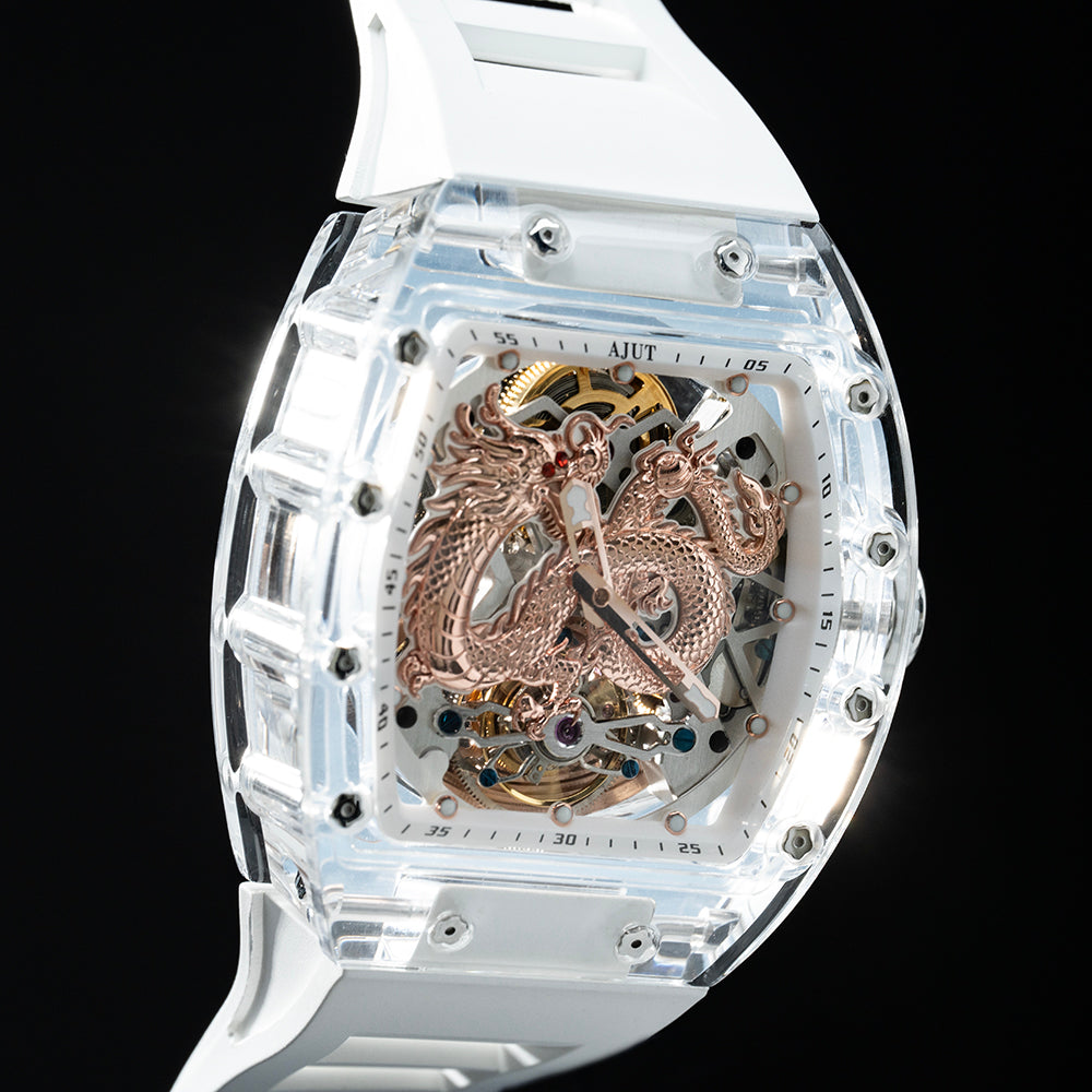 AJUT Automatic Tourbillon Crystal Watches For Man Self Winding Mechanical Movement Watch Man 0571