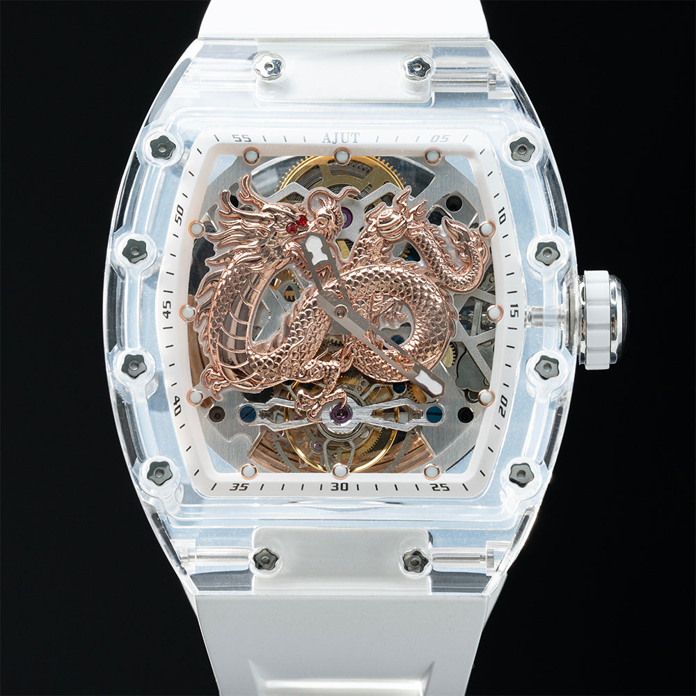 AJUT Automatic Tourbillon Crystal Watches For Man Self Winding Mechanical Movement Watch Man 0571