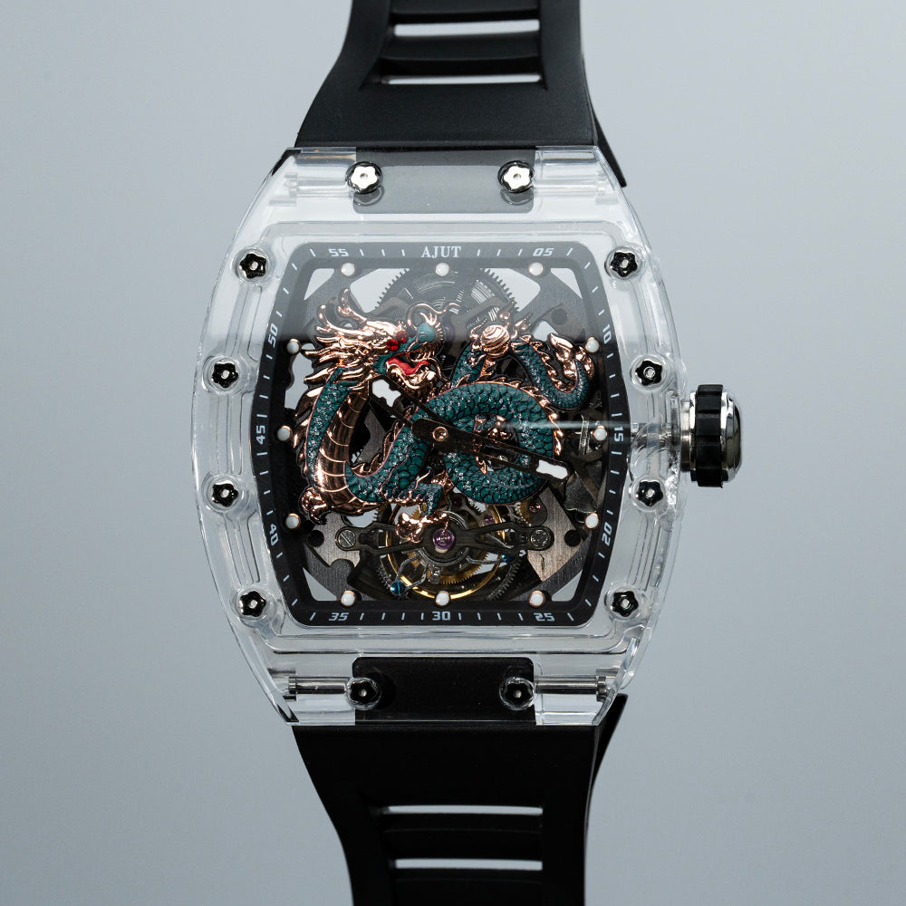 AJUT Automatic Tourbillon Crystal Watches For Man Self Winding Mechanical Movement Watch Man 0571