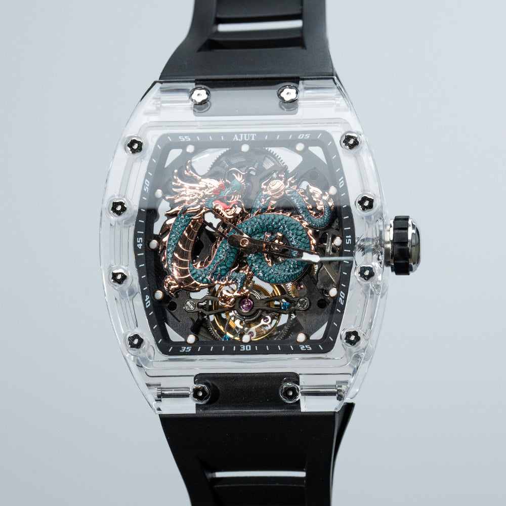 AJUT Automatic Tourbillon Crystal Watches For Man Self Winding Mechanical Movement Watch Man 0571