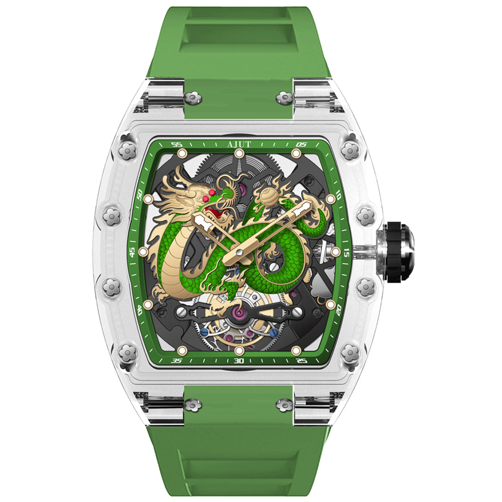 AJUT Automatic Tourbillon Crystal Watches For Man Self Winding Mechanical Movement Watch Man 0571