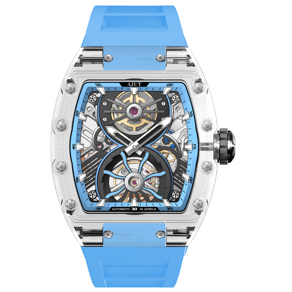 AJUT Automatic Mechanical Movement Men's Watch K9 Transparent Case Luxury Hollow Watches For Man Waterproof 0572