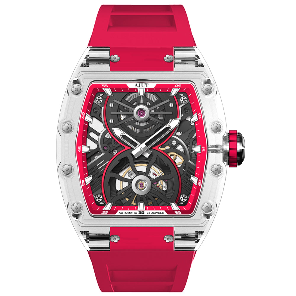 AJUT Automatic Mechanical Movement Men's Watch K9 Transparent Case Luxury Hollow Watches For Man Waterproof 0572