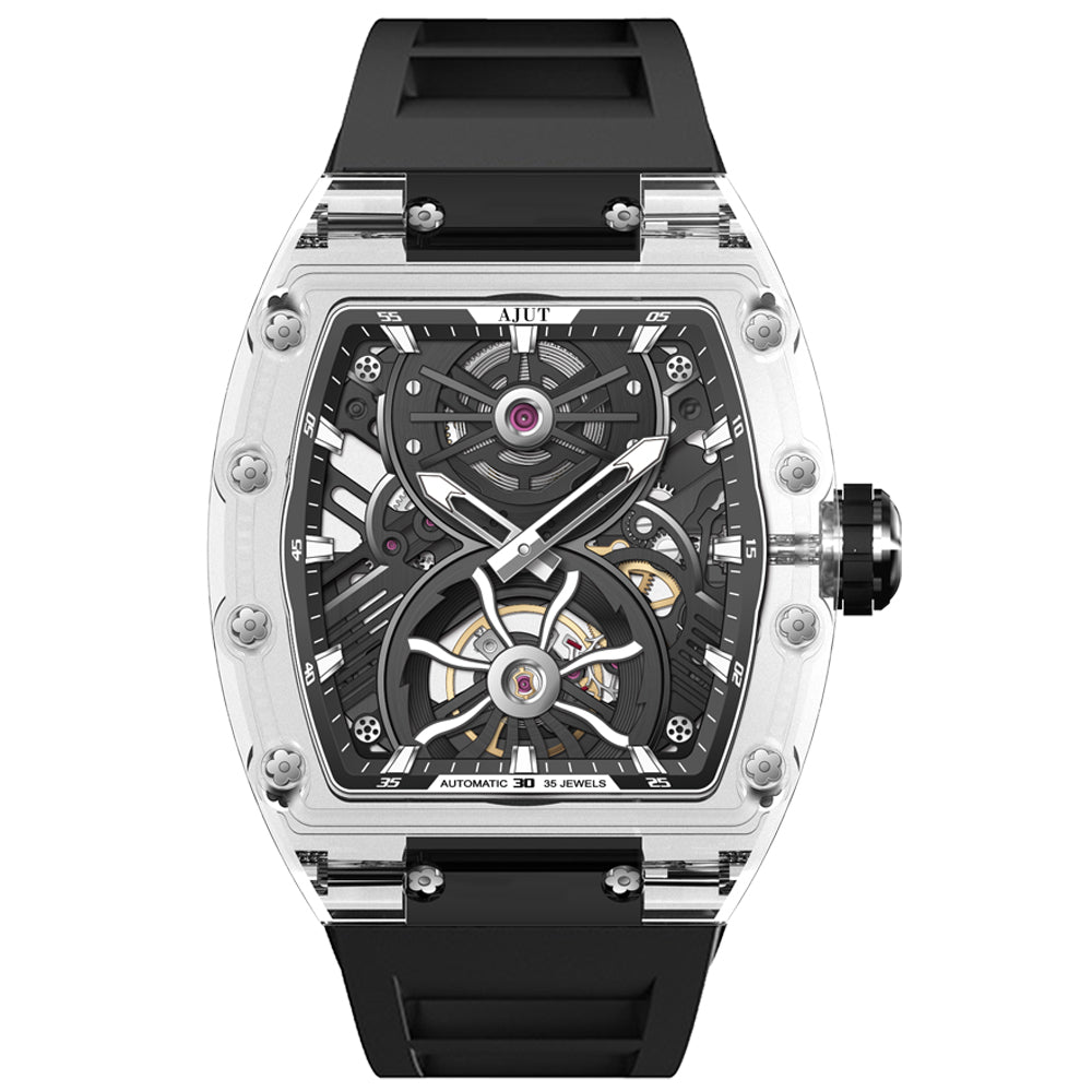 AJUT Automatic Mechanical Movement Men's Watch K9 Transparent Case Luxury Hollow Watches For Man Waterproof 0572