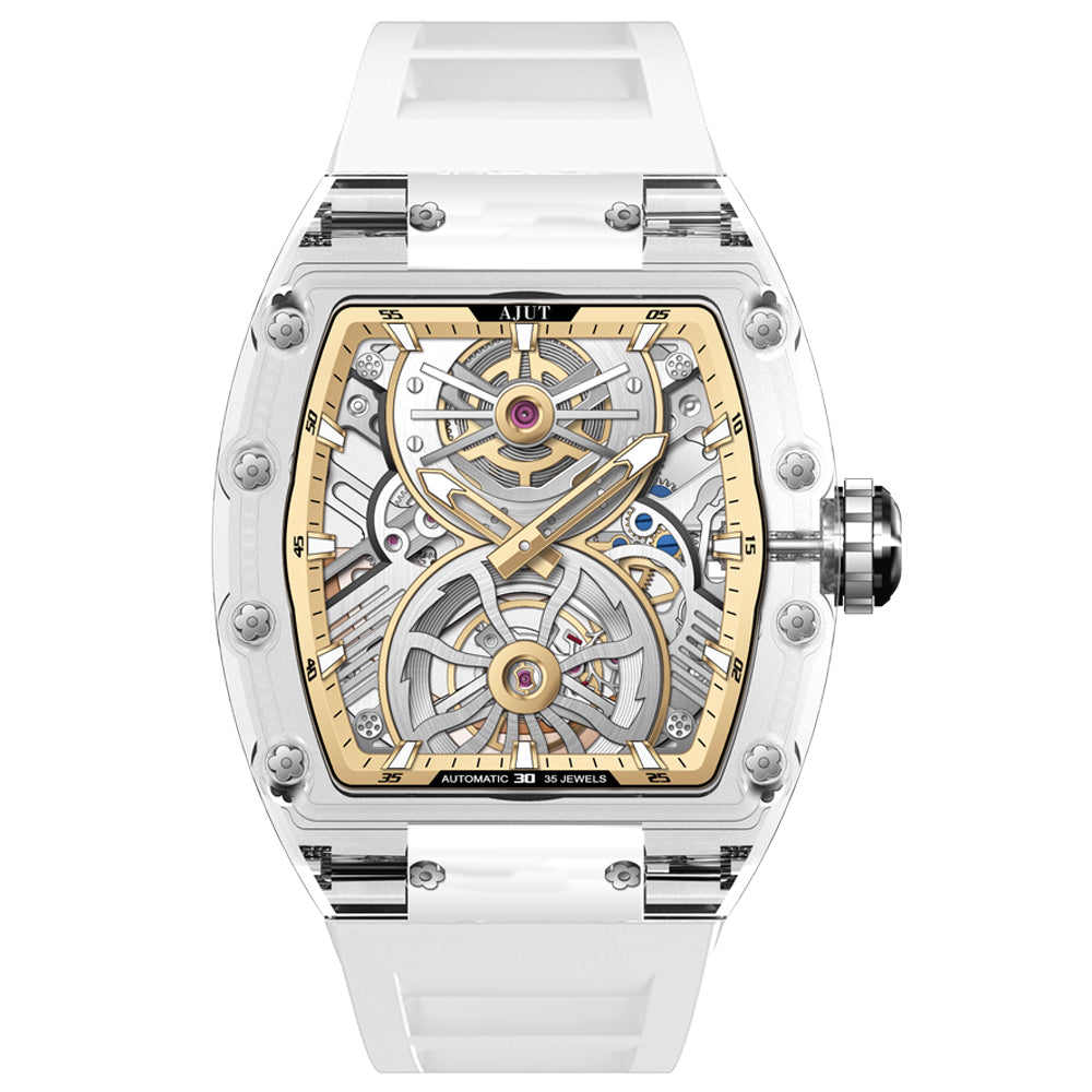 AJUT Automatic Mechanical Movement Men's Watch K9 Transparent Case Luxury Hollow Watches For Man Waterproof 0572