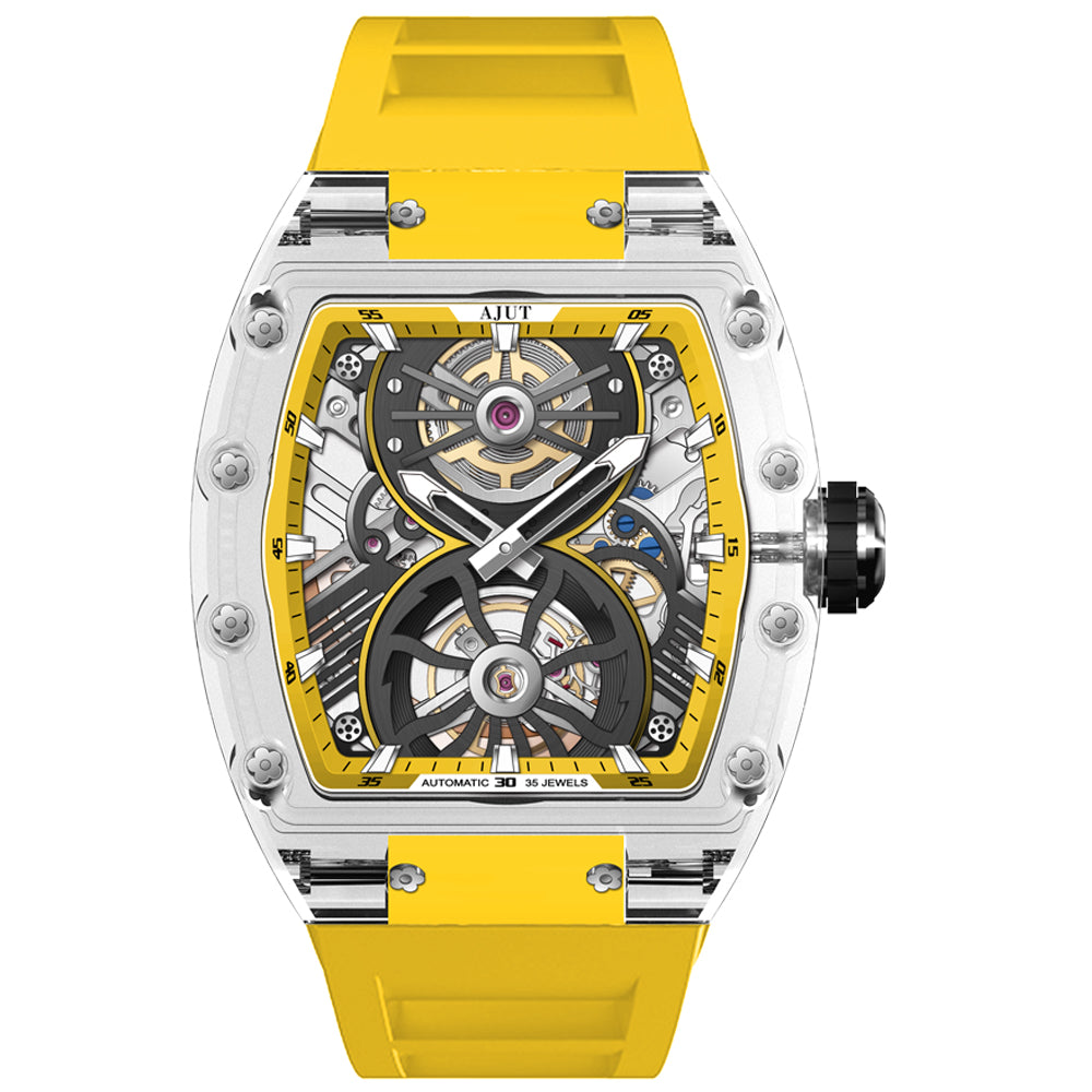 AJUT Automatic Mechanical Movement Men's Watch K9 Transparent Case Luxury Hollow Watches For Man Waterproof 0572