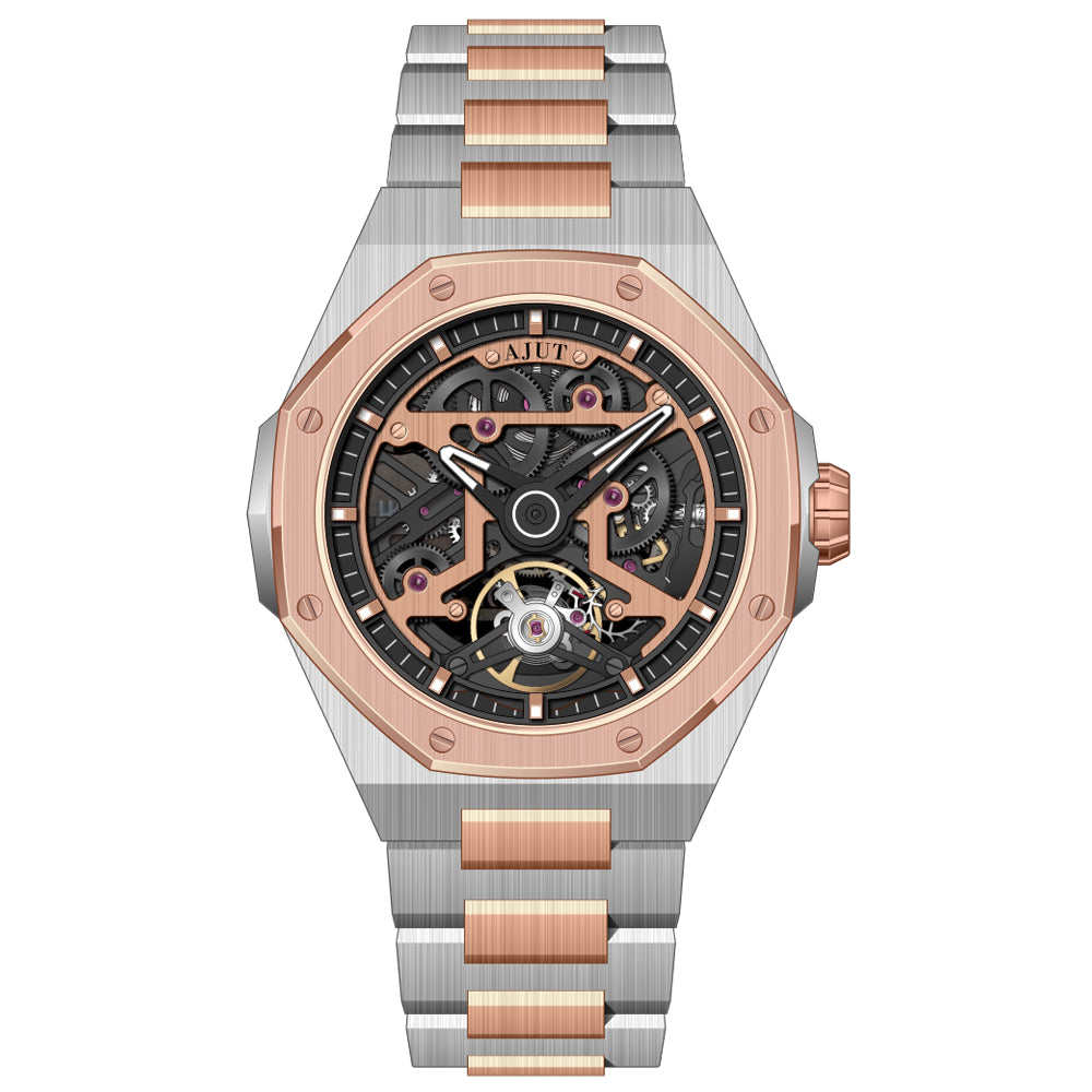 AJUT Automatic Mechanical Watch Man Sapphire Simple Skeleton Self Winding Movement Men's Watch 0575
