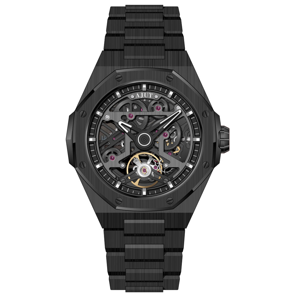 AJUT Automatic Mechanical Watch Man Sapphire Simple Skeleton Self Winding Movement Men's Watch 0575