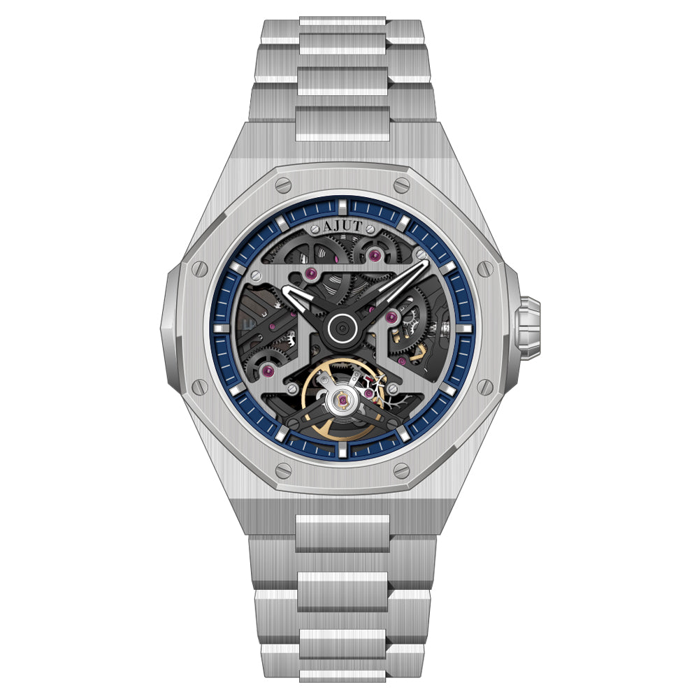 AJUT Automatic Mechanical Watch Man Sapphire Simple Skeleton Self Winding Movement Men's Watch 0575