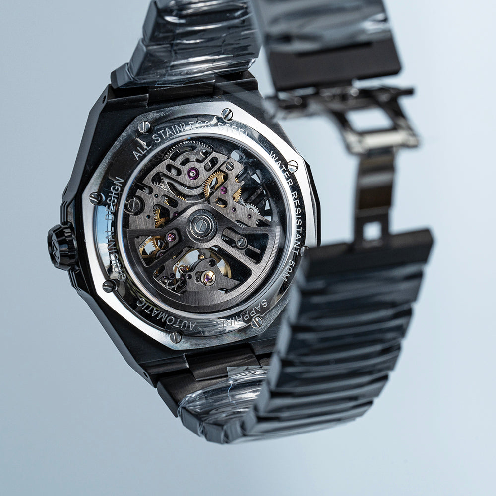 AJUT automatic mechanical mens watch sapphire glass 3D dragon dial skeleton vintage watches for man waterproof stainless steel 0576