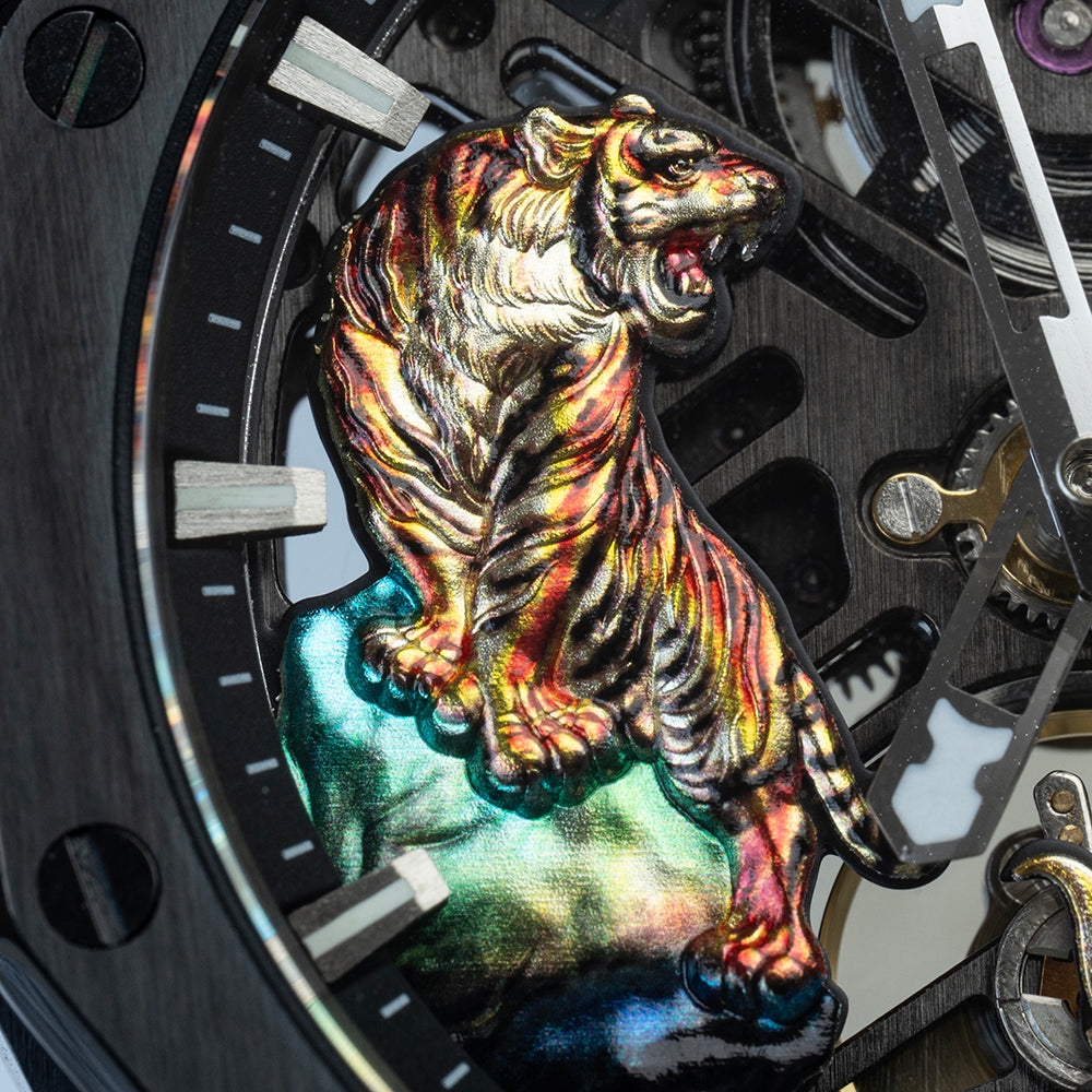 AJUT automatic mechanical mens watch sapphire glass 3D dragon dial skeleton vintage watches for man waterproof stainless steel 0576