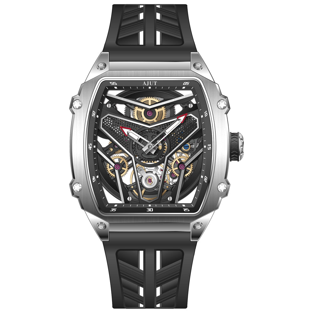 AJUT Automatic Mechanical Movement Watches Men Fashion Skeleton Sapphire Wristwatch 0581
