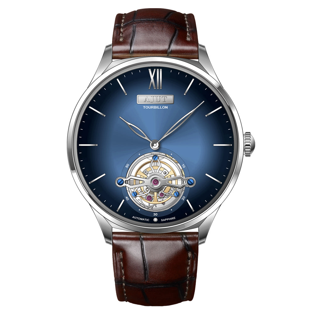 AJUT Sunburst Enamel Automatic Tourbillon Mechanical Men's Watch 0345M