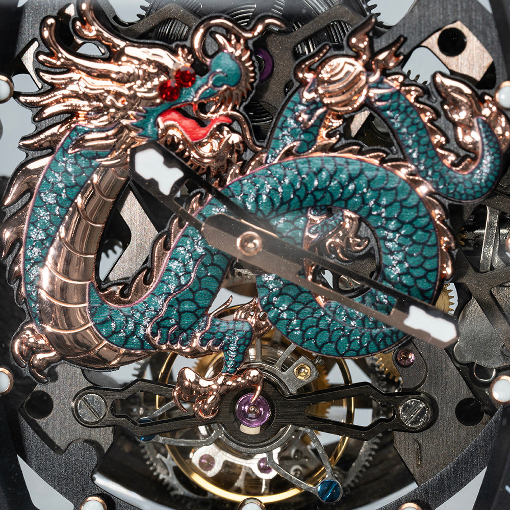 AJUT Automatic Tourbillon Movement Watches For Men Crystal Case Dragon Dial Luxury Self Winding Mechanical Man Watch 0571