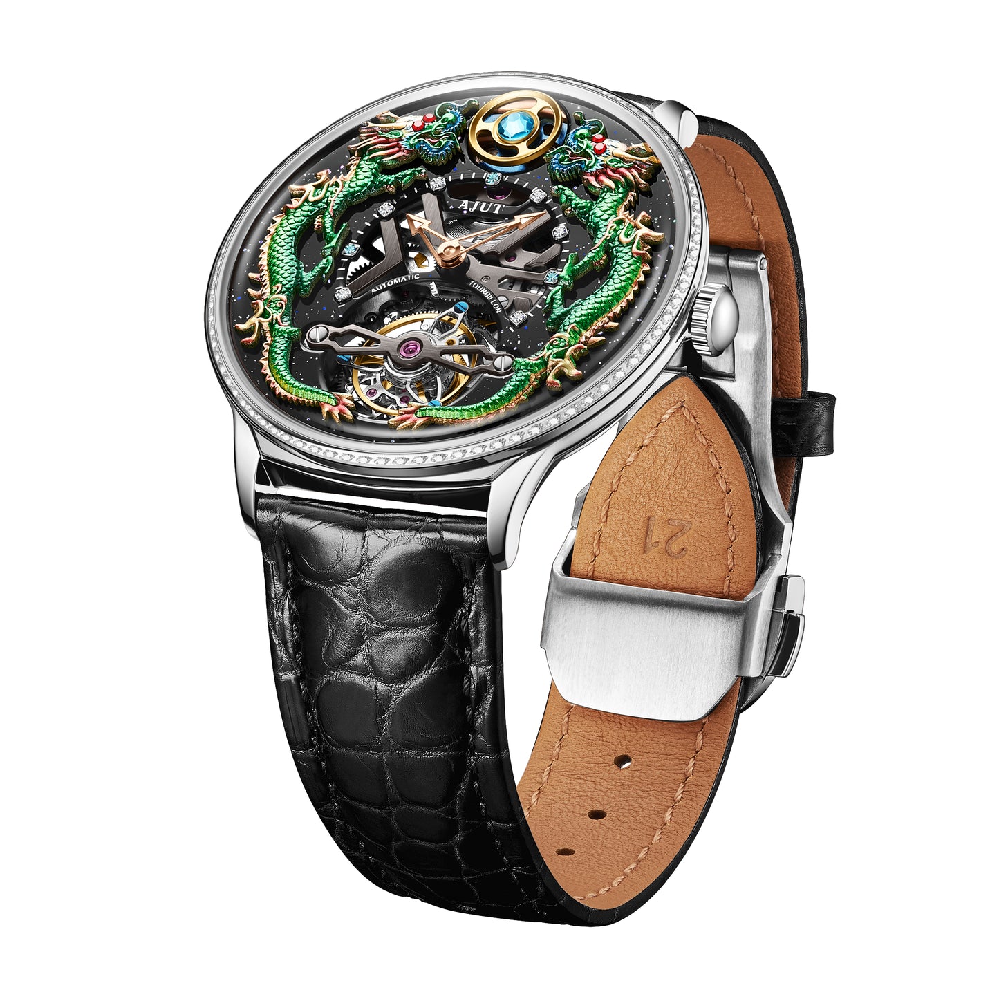 AJUT Starry Sky Embossed Ssangyong Sapphire Leather Automatic Mechanical Movement Men's Watch TAM0585