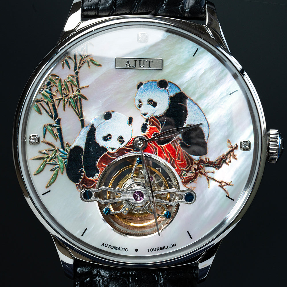 AJUT Automatic Tourbillon Movement Men Watch Sapphire Mechanical Panda Dial Watches Man 0346