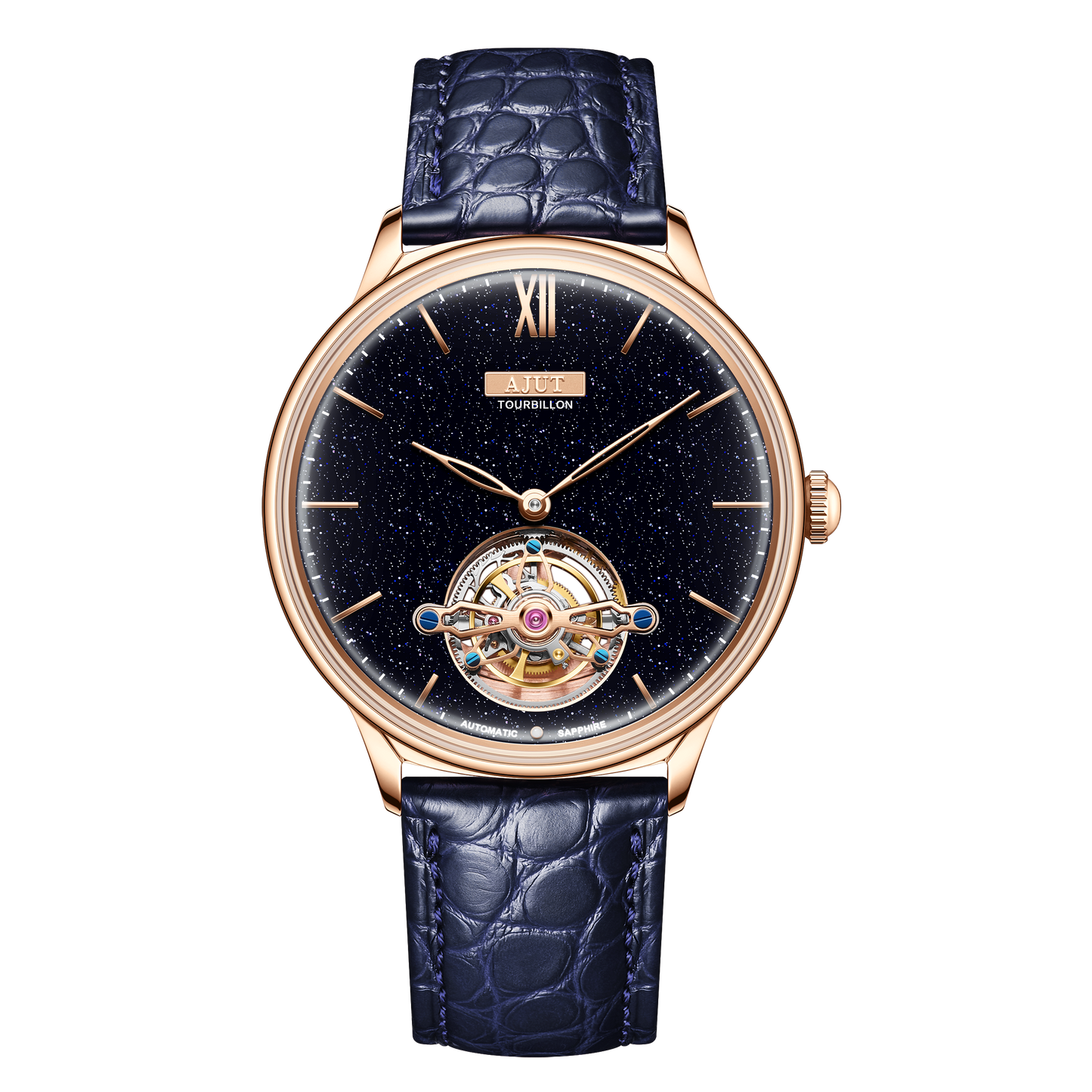 AJUT Sunburst and Enamel Automatic Tourbillon Mechanical Movement Men's Watch TAM0345