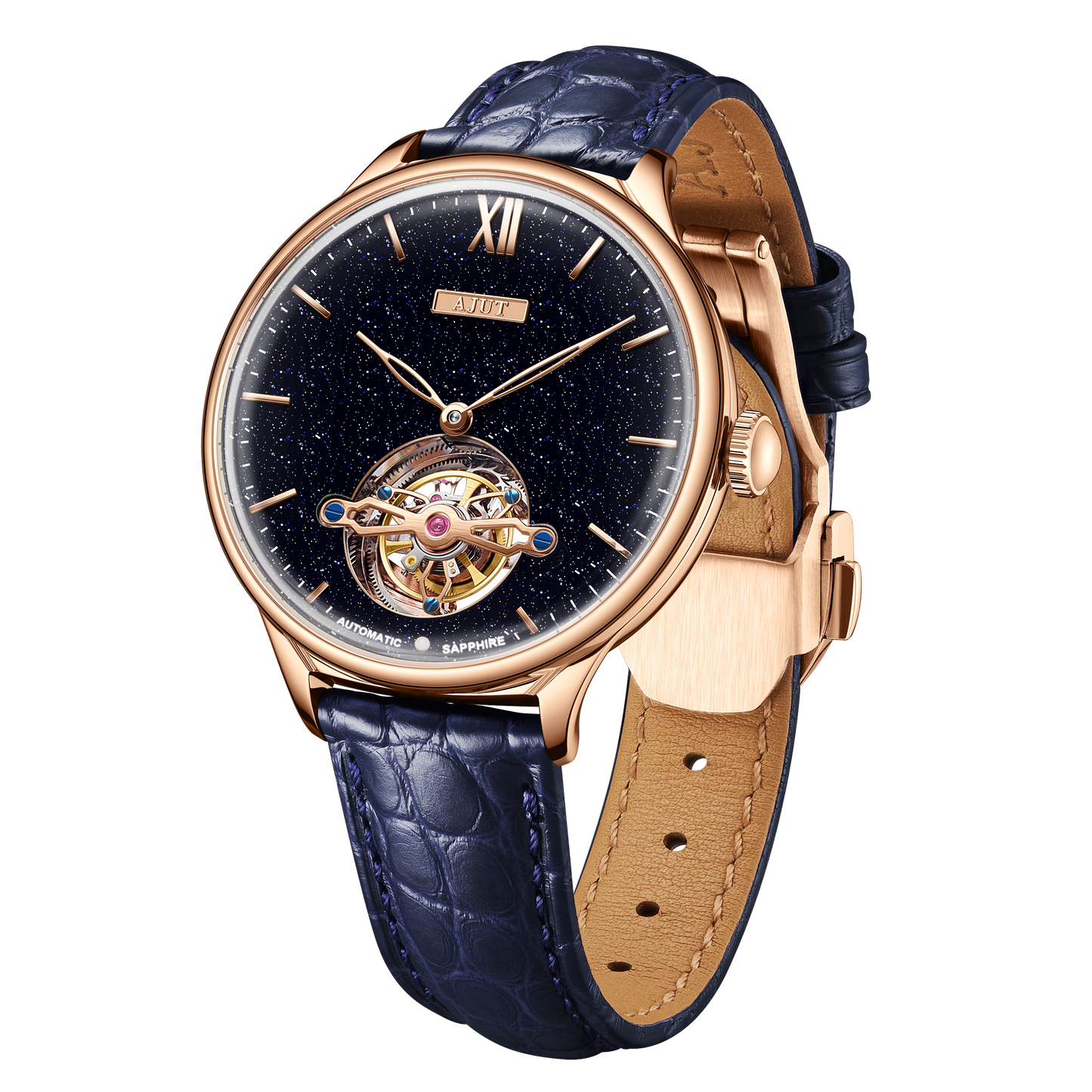 AJUT Sunburst and Enamel Automatic Tourbillon Mechanical Movement Men's Watch TAM0345