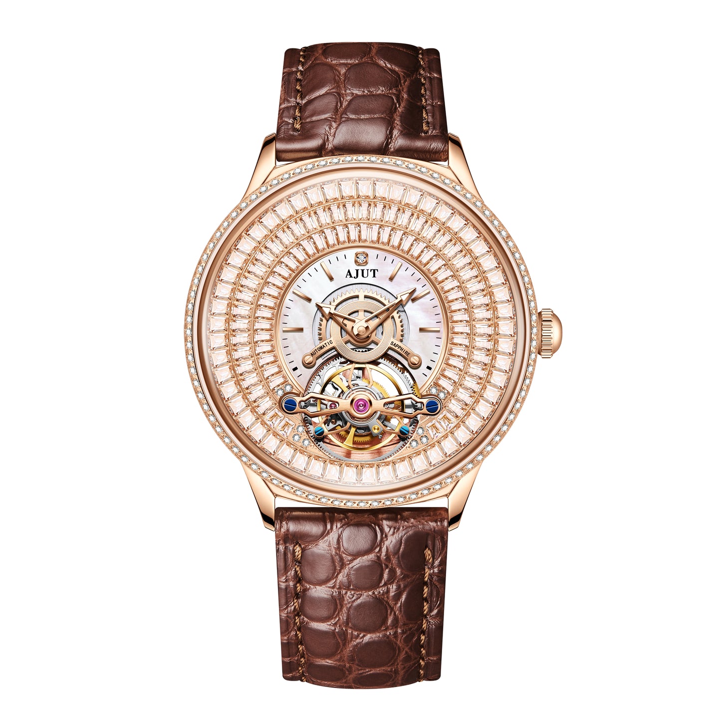 AJUT Automatic Tourbillon Mechanical Women Watch Luxury inlaid With Star-shaped Ladies Watch Fashion 0398L