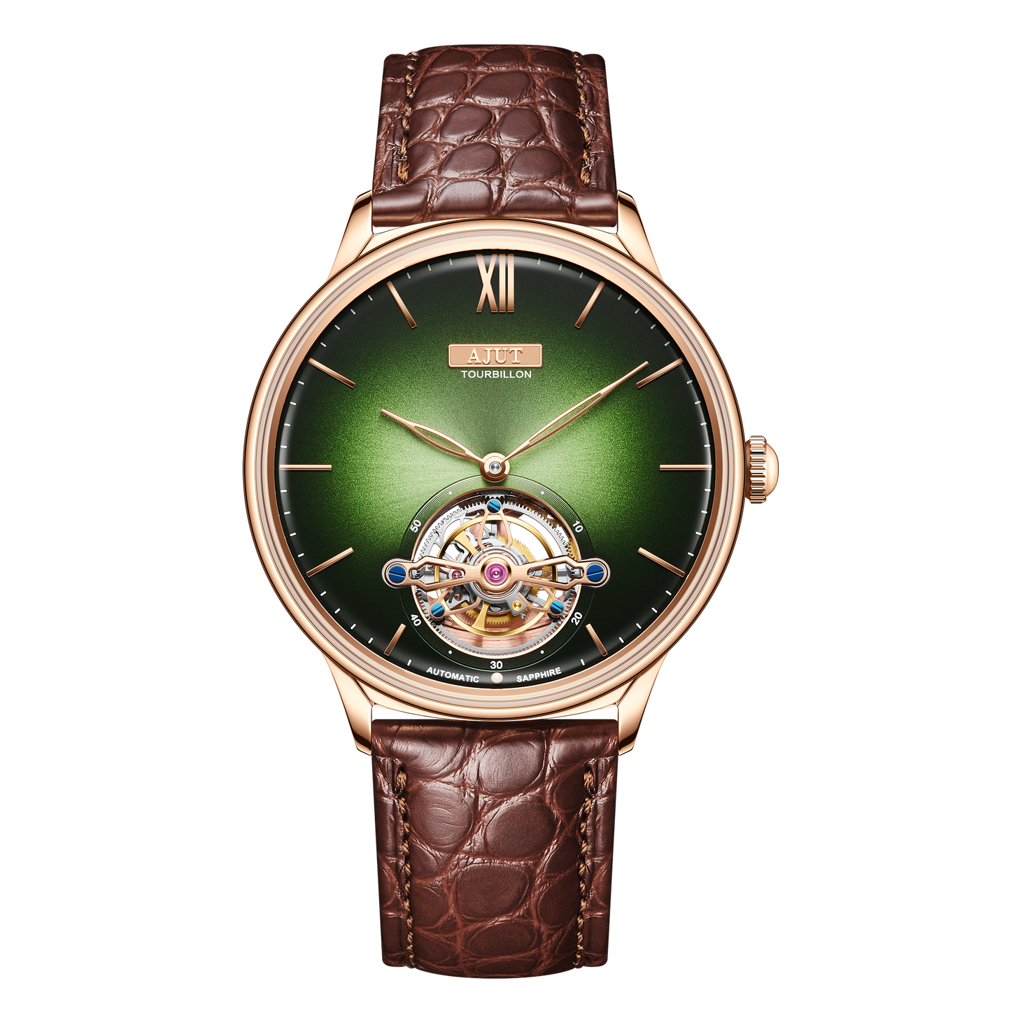 AJUT Sunburst and Enamel Automatic Tourbillon Mechanical Movement Men's Watch TAM0345