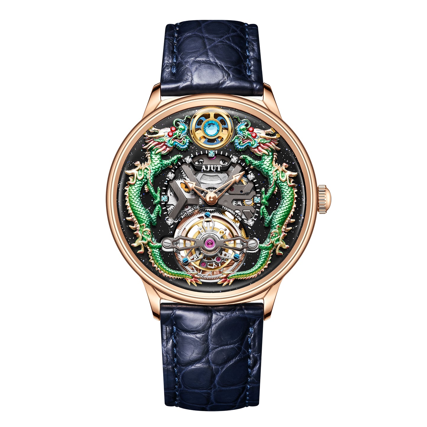 AJUT Starry Sky Embossed Ssangyong Sapphire Leather Automatic Mechanical Movement Men's Watch TAM0585