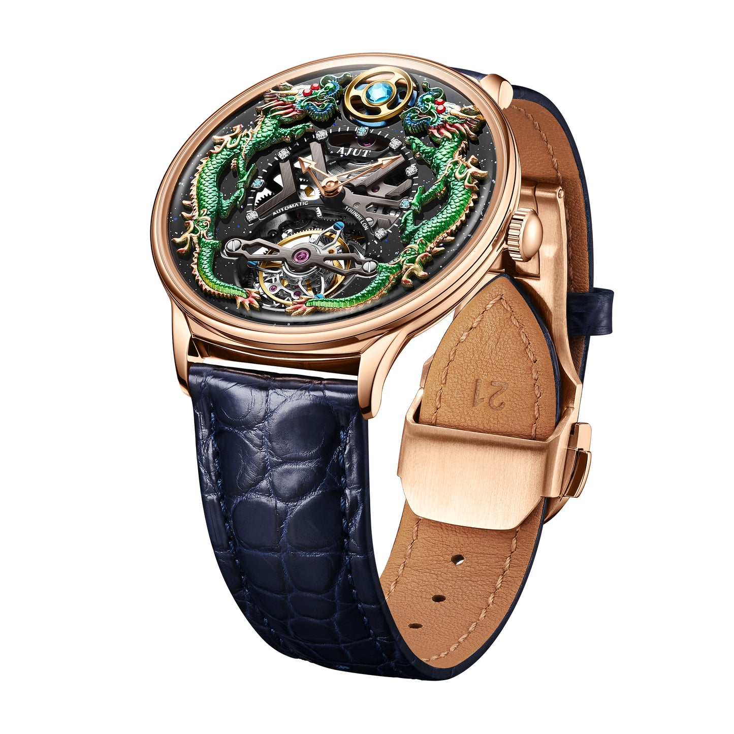 AJUT Starry Sky Embossed Ssangyong Sapphire Leather Automatic Mechanical Movement Men's Watch TAM0585