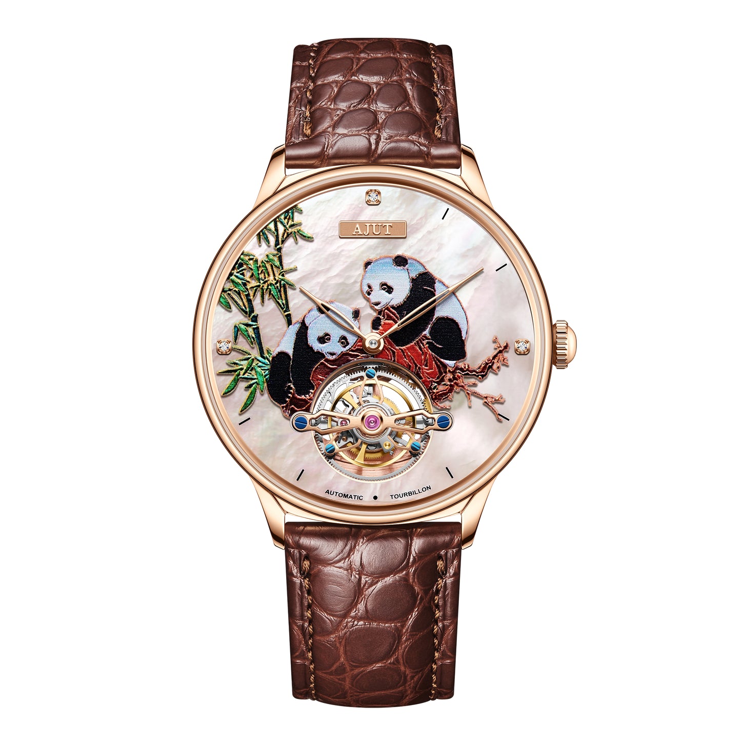 AJUT 3D printed panda stainless steel case men's watch automatic tourbillon mechanical movement TAM0346