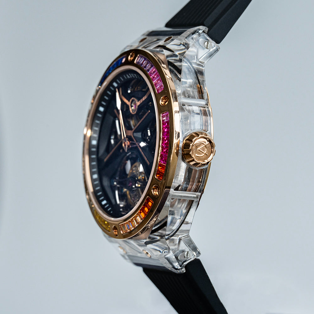 AJUT K9 transparent crystal case watches for men automatic tourbillon movement luxury man watch 0523