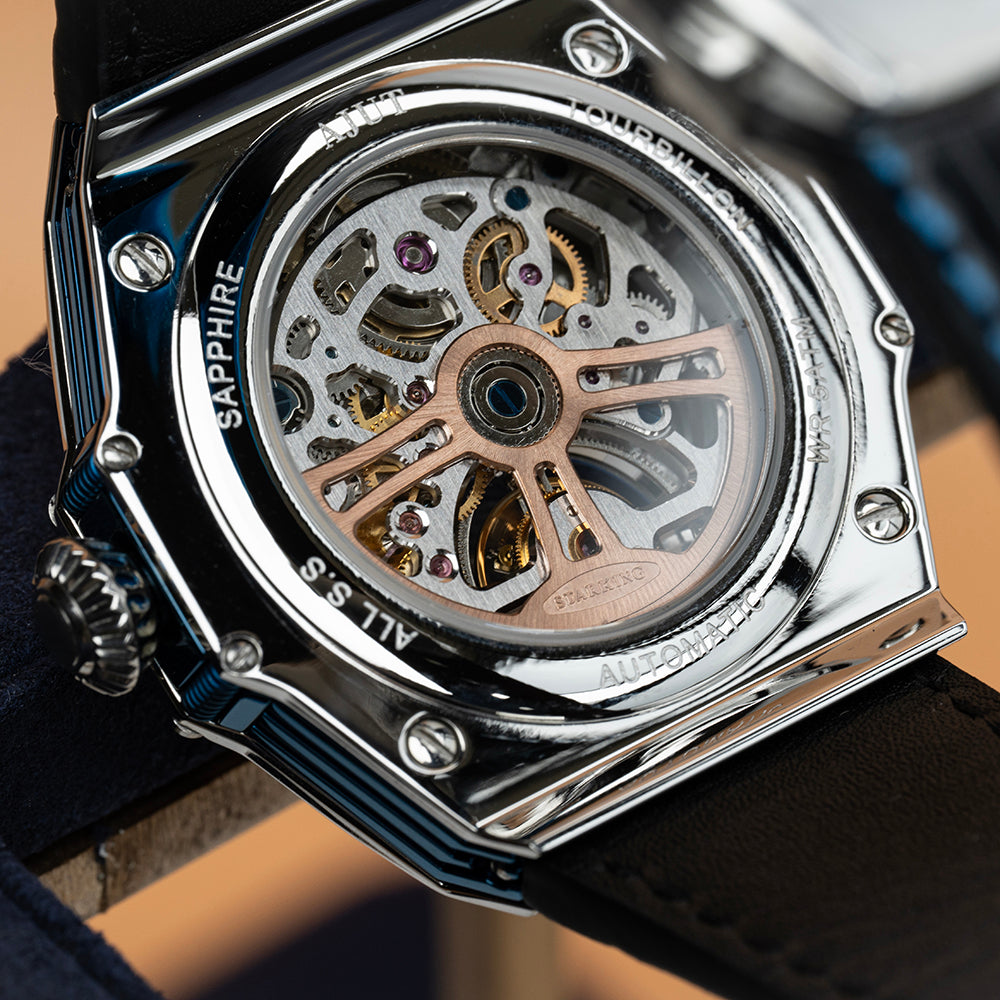 AJUT Automatic Tourbillon Movement Watch Man Sapphire Mirror Hydraulic Surface Simple Watches for men Blue Vintage 0383