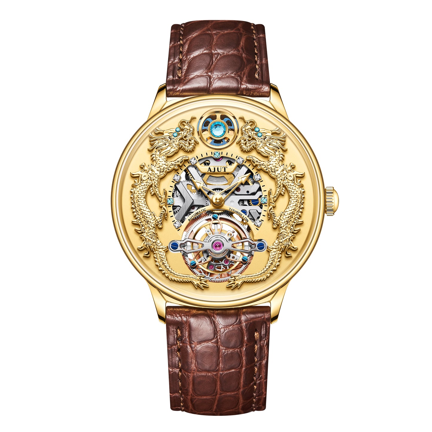 AJUT Starry Sky Embossed Ssangyong Sapphire Leather Automatic Mechanical Movement Men's Watch TAM0585