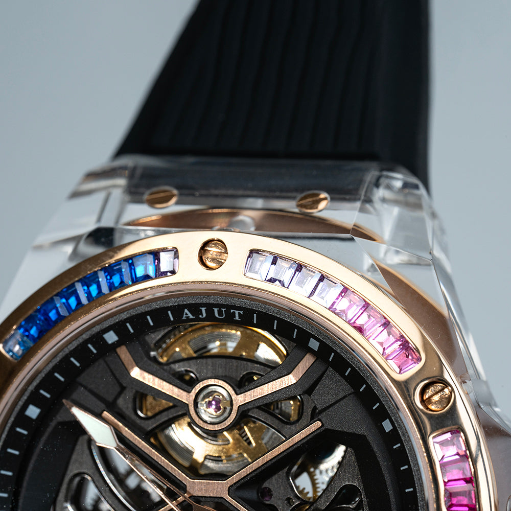 AJUT K9 transparent crystal case watches for men automatic tourbillon movement luxury man watch 0523