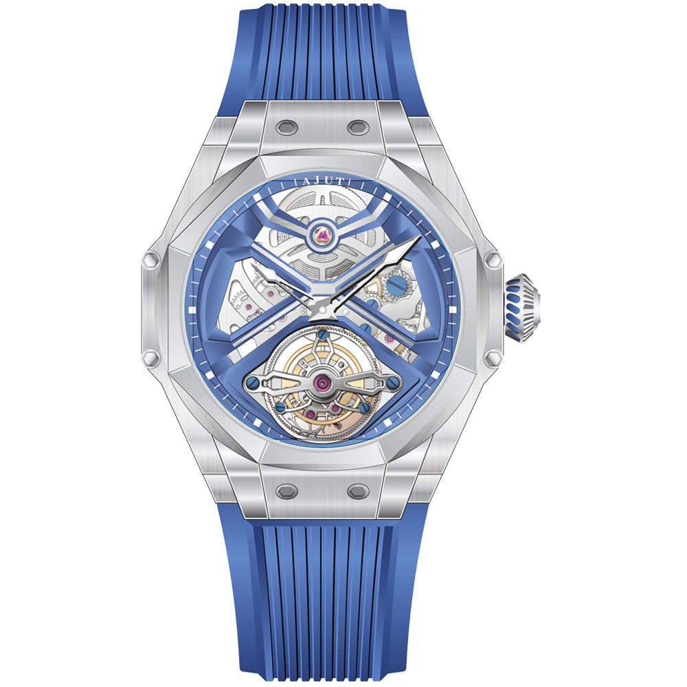 AJUT Automatic Skeleton Tourbillon Movement Watches Men Sapphire Steel Mechanical Luxury Wristwatch 0370