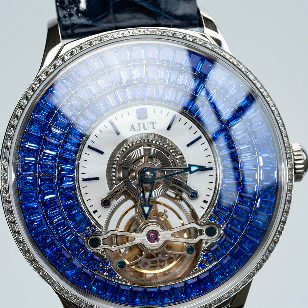 AJUT Automatic Tourbillon Movement Watches For Man Sapphire Square Zircon Dial Flying Mechanical Men's Watch 0398M