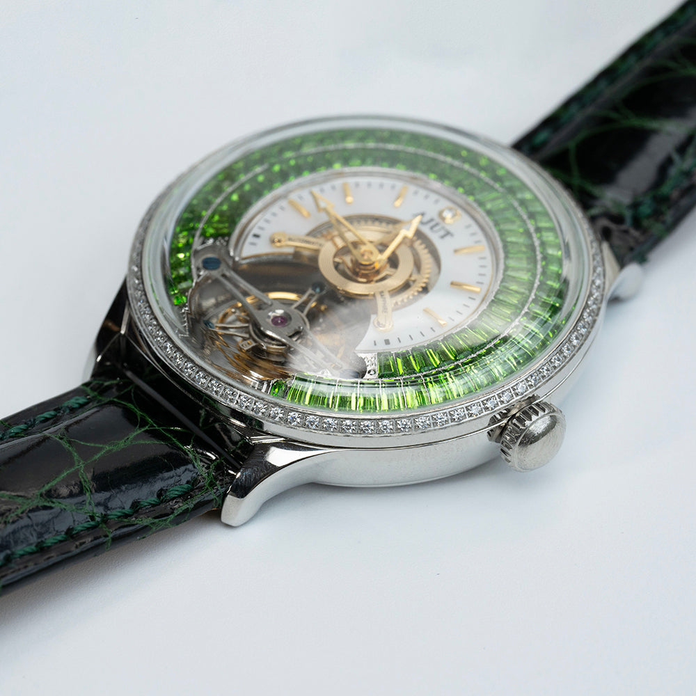 AJUT Automatic Tourbillon Mechanical Women Watch Luxury inlaid With Star-shaped Ladies Watch Fashion 0398L