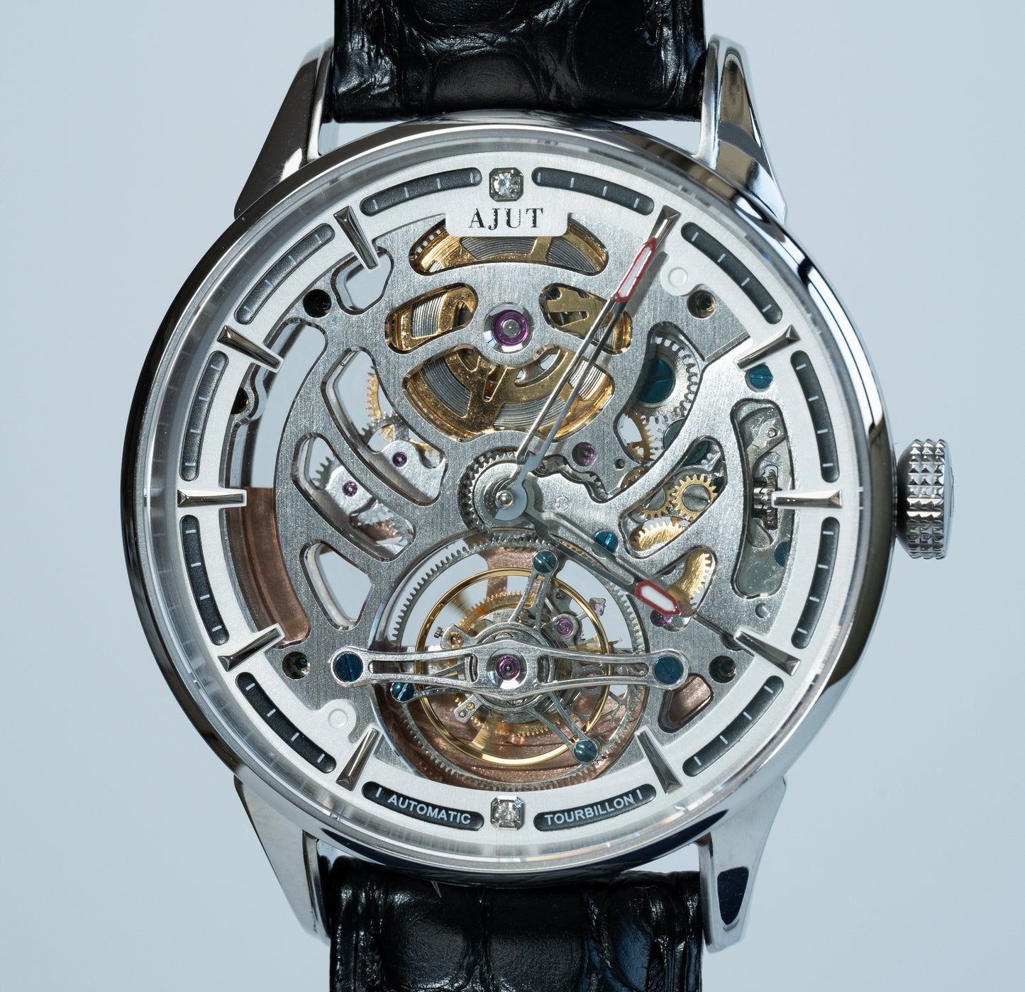 AJUT automatic tourbillon mechanical skeleton mens watch sapphire mirror waterproof hollow luxury man wristwatches 0508