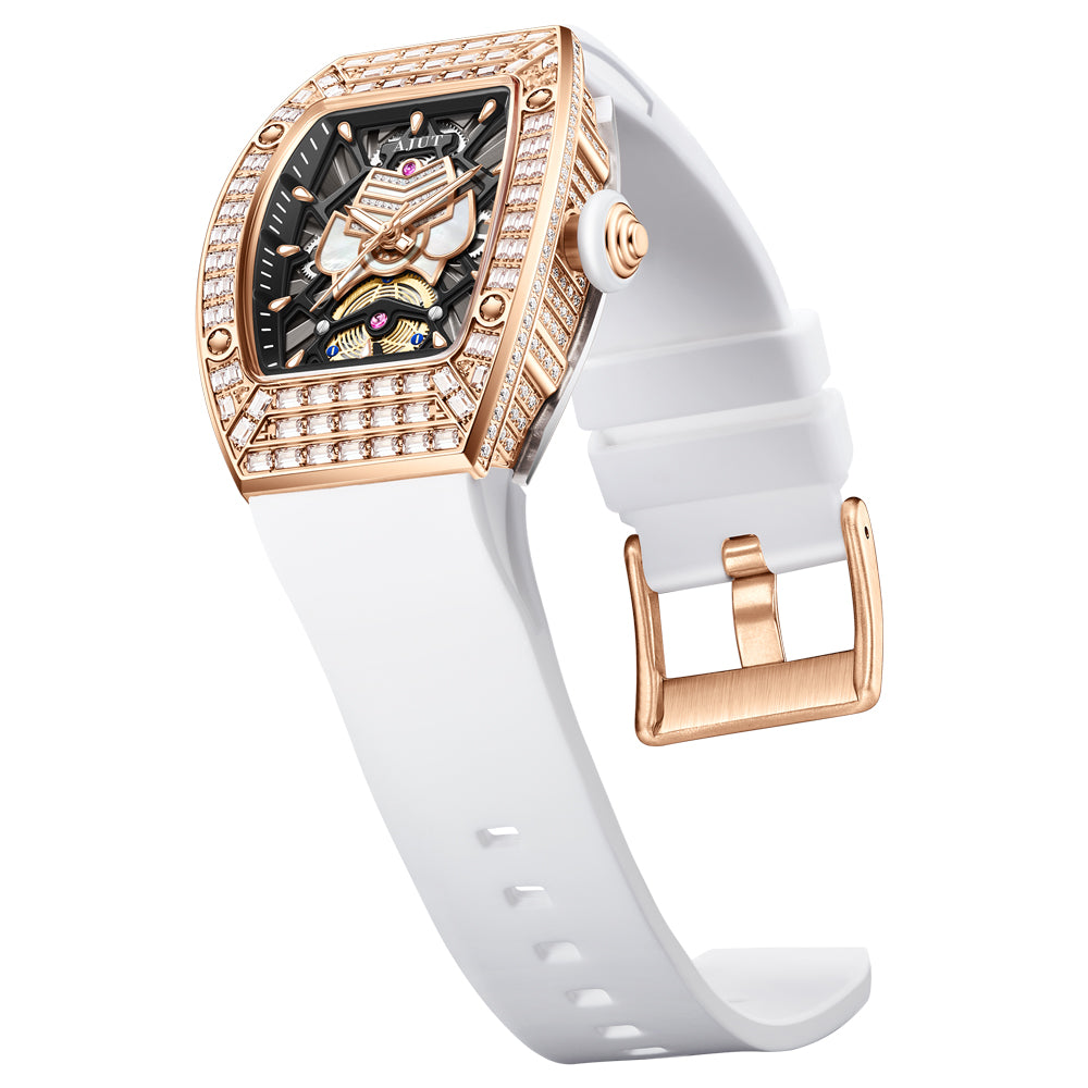 AJUT Quartz Movement Watches For Woman Sapphire With Square Zircon Bezel Quartz Ladies Watches Luxury 1140