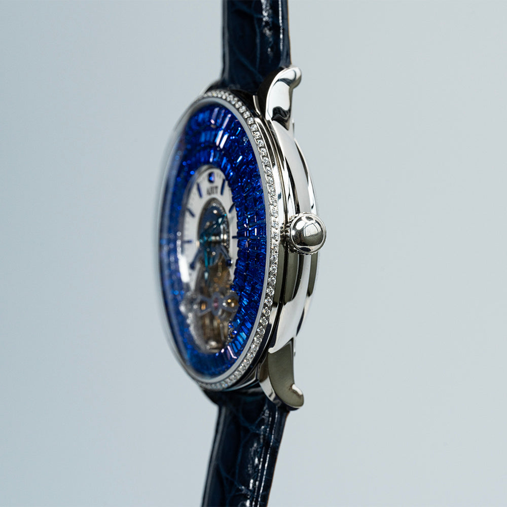 AJUT Automatic Tourbillon Movement Watches For Man Sapphire Square Zircon Dial Flying Mechanical Men's Watch 0398M