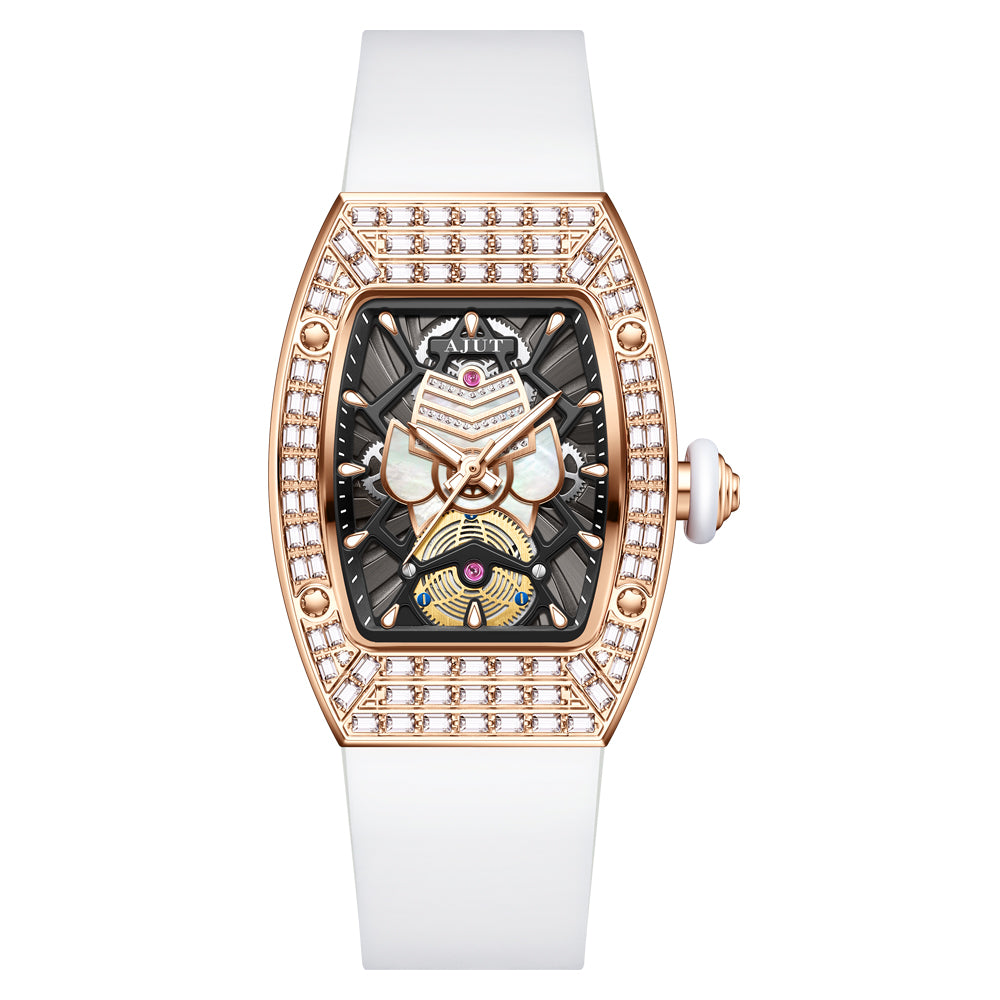 AJUT Quartz Movement Watches For Woman Sapphire With Square Zircon Bezel Quartz Ladies Watches Luxury 1140