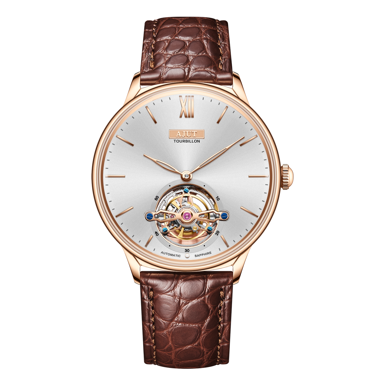 AJUT Sunburst and Enamel Automatic Tourbillon Mechanical Movement Men's Watch TAM0345