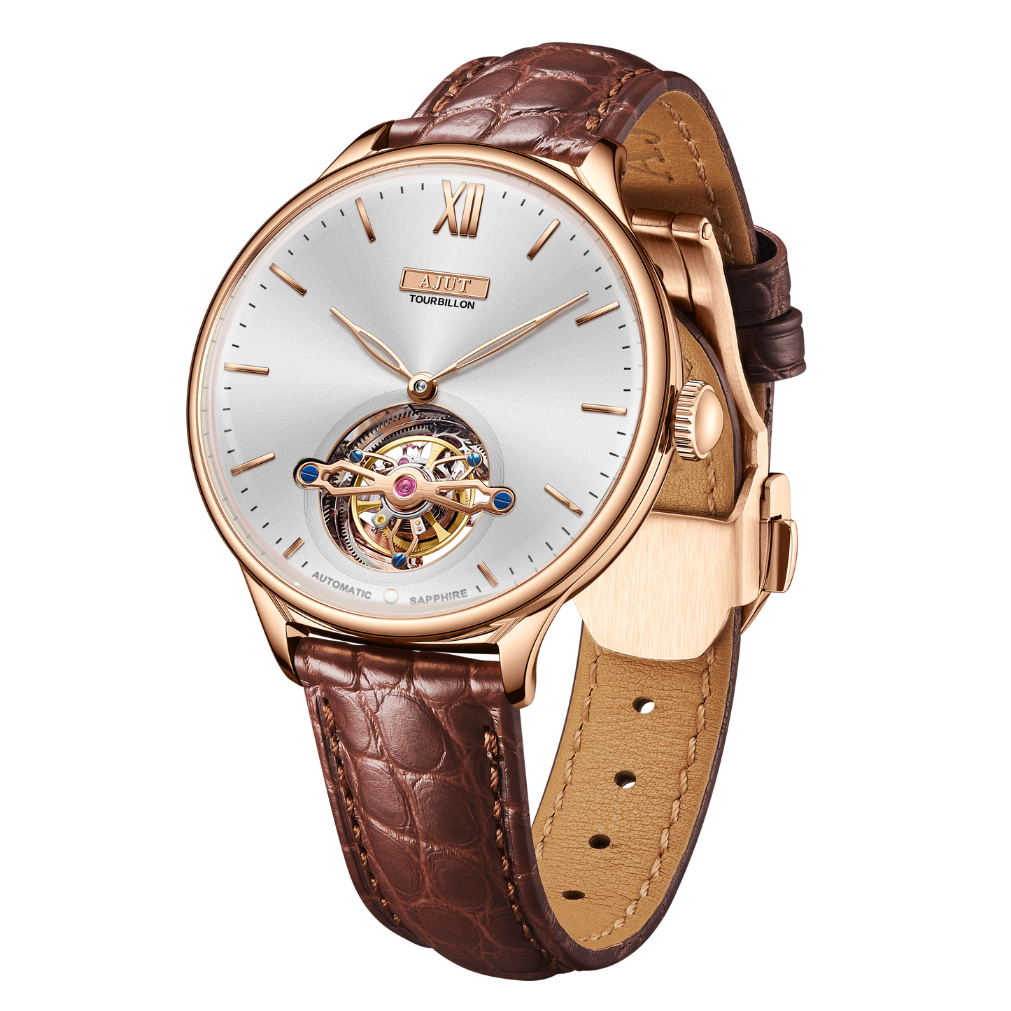 AJUT Sunburst and Enamel Automatic Tourbillon Mechanical Movement Men's Watch TAM0345